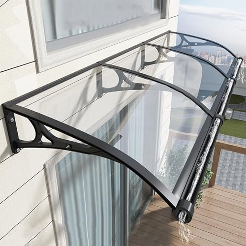 Auvent incurvé d'extérieur pour porte d'entrée, fenêtre, abri de pluie, terrasse, porche, toit résistant à l'eau (100 x 320 cm)