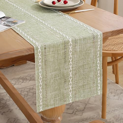 Chemin de Table Mariage Vert Sauge Coton Lin 33 x 120 cm Ferme Décor Café Chemin de Table Macramé Décoration pour Salle à Manger Maison Cuisine Vacances Fête Bohème
