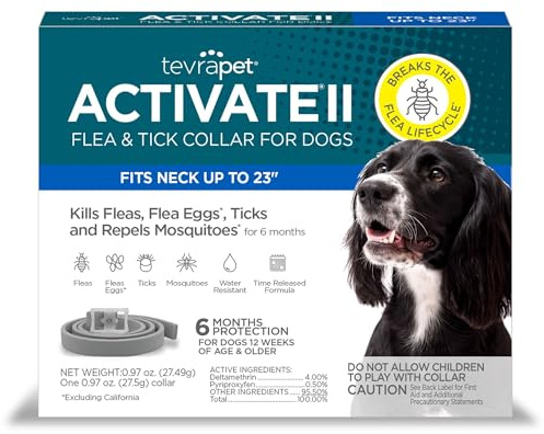 TevraPet Activate II Flea and Tick Collar for Dogs, 6 Months Prevention, 1 Count, One Size Fits All