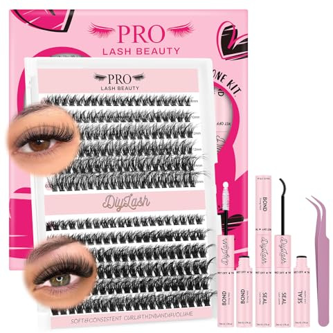 240 Pcs Cluster lashes Kit with 3D Lash Clusters Lash Bond and Seal Lash Tweezers DIY Cluster Eyelash Extensions Kit Easy to Apply at Home (60D+80D-D-8-16mix Kit)