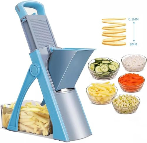 Multifunktions-Gemüseschneider, Verstellbar Gemüsehobel Mandoline Vegetable Slicer Kartoffelschneider Zwiebelschneider, Würfelschneider, multifunktionaler Küchen-Lebensmittel-Obstschneider, Blau