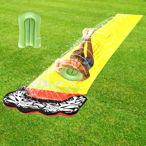 Nzkeuf Scivolo Acquatico Giardino, 480cm x 70cm Tappeto Scivolo Acqua Piscina con 1 Bodyboard, Scivolo d'Acqua per Festa Estiva, Prato, attività Acquatiche All'Aperto
