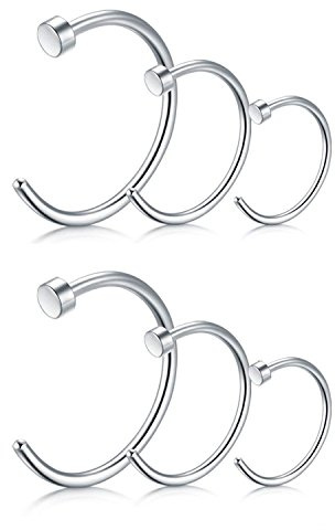 JFORYOU Anillo de Nariz de Acero Inoxidable en Forma de C 316 aro Anillo de Nariz Falsa Piercing de joyería de Cuerpo, 6 Piezas Calibre de Plata: 20G (0.8 mm), Diámetro Interno: 6 mm / 8 mm / 10 mm