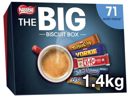 Nestle - The Big Biscuit Box, 71 x Chocolate Bars – Kit Kat, Yorkie, Toffee Crisp, Breakaway, Blue Riband I Bulk Buy Box, Choc Biscuit Sharing Gift, 1.4 kg