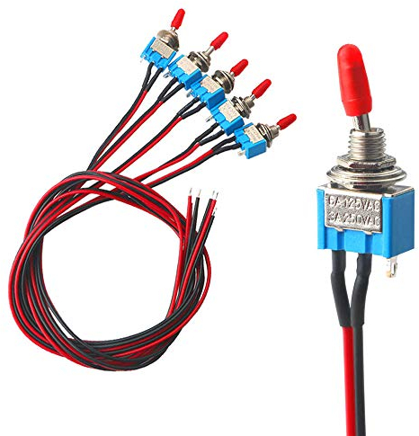 QitinDasen 5Pcs Professionell 3A 250V / 6A 125V Auto Mini Kippschalter mit Vorverdrahtetem, SPST 3-Polig Rocker Toggle Switch, EIN/AUS 2 Position Wippschalter mit Metallhebel