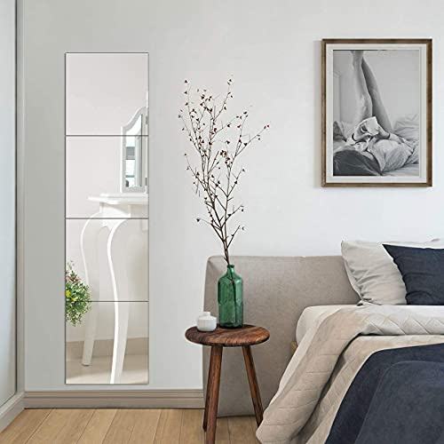 Full längd kroppsspegel väggklistermärke, 4 st avtagbar fyrkantig akryl spegel väggklistermärke, flexibel icke-glas sminkspegel plastark kakel väggdekor sovrum badrum garderob dörr hem väggdekor