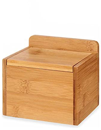 BigBuy Home Salero con Tapa, Color marrón, de bambú, 14 x 9 x 11,5 centímetros (Referencia: S3609809)