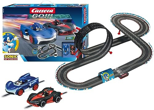 Carrera 20062566UK GO!!! Sonic The Hedgehog Slot Car Racing Track for Children from 6 Years and Adults, 4.9 m Race Track with Looping and Sonic and Shadow, 2 Hand Controls with Turbo Button
