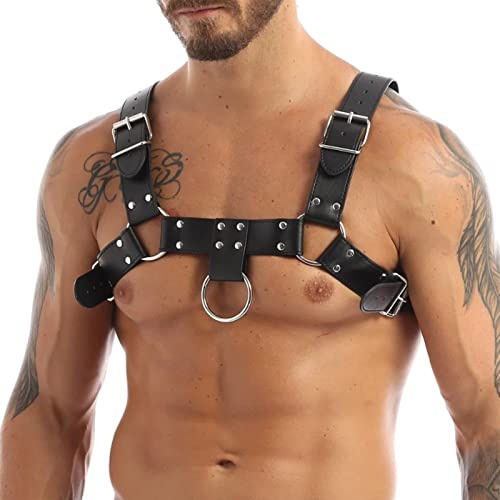 Men's Harness Belt with Adjustable Buckles Leather O Ring Gothic Punk Sexy Body Chest Harness Bondage Strap Belt for Men, Gay Bar Fetish Costume BDSM Cosplay Nightclub Clubwear Party Club Masquerade