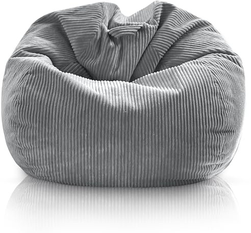 Aiire Pouf Poltrona Sacco in Velluto a Coste - Puff per Sedersi XXL o Bean Bag Chair Morbido con Imbottitura per Decorazione della Camera da Letto - Puf Gigante Grigio Chiaro