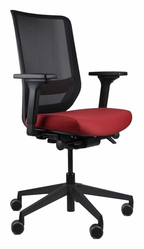 Trendoffice to-sync pro, ergonomischer Bürostuhl, mit Armlehnen, modernes Design, Homeoffice, umweltzertifiziert, by Dauphin (Schwarz/Rubinrot, Netz-Rückenlehne)