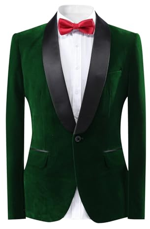 YOUTHUP Män sammet blazer sjal krage smal passform kostym jacka 1 knapp bröllop formella klänningar jackor, gRÖN, M