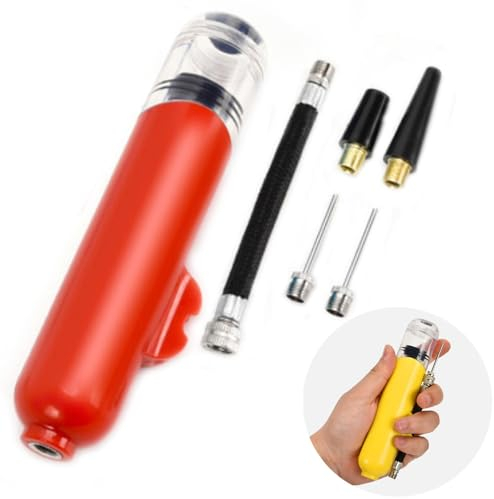 Joofang Tragbare Mini Ballpumpe mit Nadeln,Dual-Action Luftpumpe mit 2 Nadeln und 2 Düsen für Fußballball,Basketball,Volleyball,Luftballons,Sportbälle,aufgeblasene Gegenstände Spielzeug (Rot)