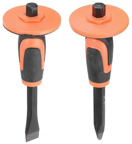 QUARKZMAN 1Set de Cincel de Albañilería 9.7 Cabeza Plana Puntiaguda con Protección de Guardamanos Cincel Plano de Roca Hormigón Mortero Piedra para Romper Tallar Demoler Partir