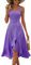 DRESSTELLS Robe de Cocktail Femme Festive Bretelles Hautes Robes Violet pour Mariage Mi-Longues Ourlet Ruffle Robe d'été Boho Elégante Robe de Fête Lavender XL