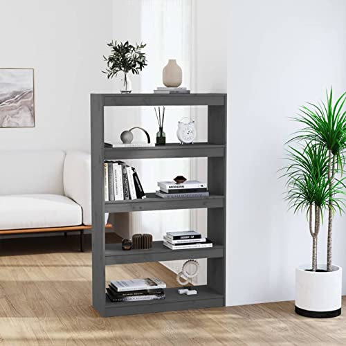 LAPOOH Bokskåp/rumsavdelare grå 80 x 30 x 135 cm massiv trätall, vardagsrum bokhyllor, bokskåp/rumsavdelare, förvaringsenheter för vardagsrum-808195
