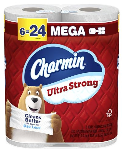 Charmin Ultra Strong Toilet Paper 6 Mega Rolls, 220 Sheets Per Roll