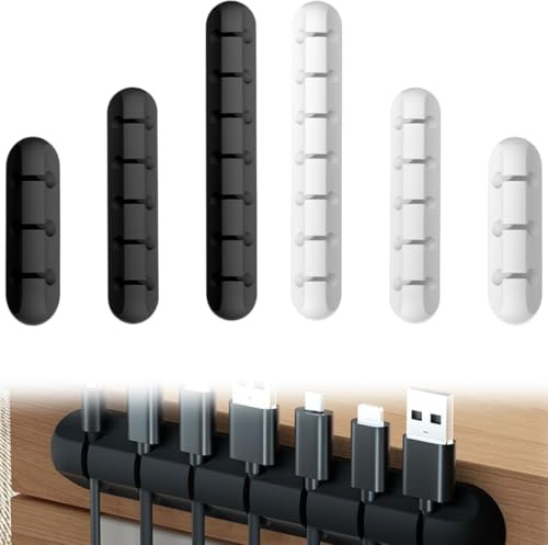 6 Pcs Clips de Soporte de Cable Mejorados, Autoadhesivo Organizador de Cable, Clips para Cables Duraderos para la Gestión de Cables de Carga USB de Escritorio(blanco y negro)