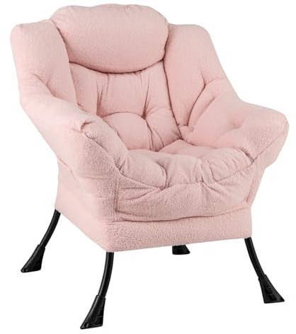 COSTWAY Poltrona Relax, Poltrona da Lettura con Cuscino, Elegante con Schienale e Seduta Imbottiti, Braccioli e Tasca di Stoccaggio, Portata 150 kg (Senza Pouf, Cashmere Rosa)