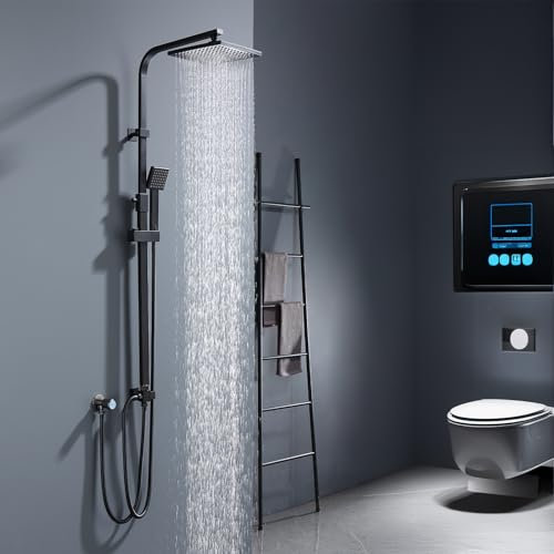 HOMELODY Duschsystem Ohne Armatur, Schwarz Regendusche Duscharmatur Edelstahl Duschset Eckig Regendusch, Verstellbarer DuschsäUle Mit Duschkopf Kopfbrause 20x20cm