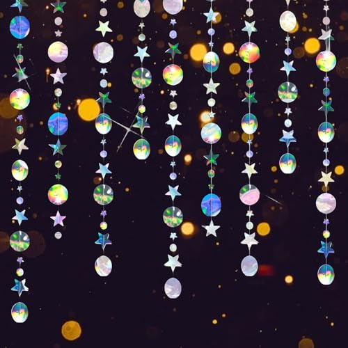 16 Metros Guirnalda de Papel Brillante, Guirnalda Estrella Redonda de Papel Colgante, 4X 4M, Guirnaldas Brillante, para Bodas Cumpleaños Fiestas Tiendas Decoración del Hogar