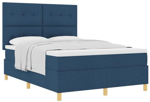 vidaXL Boxspring Säng med Madrass Blå 140x190 cm Tyg