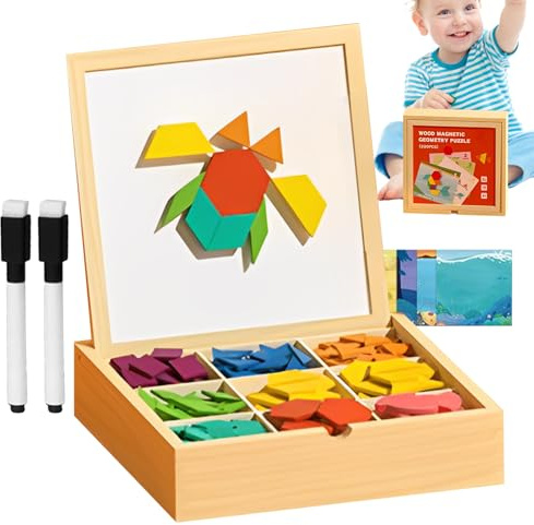 Penlimly Magnetici, Puzzle Geometrici In Legno, Cubi Educativi con Forme Geometriche per Infanzia Regalo Compleanno e Viaggi Bambini e Bambine