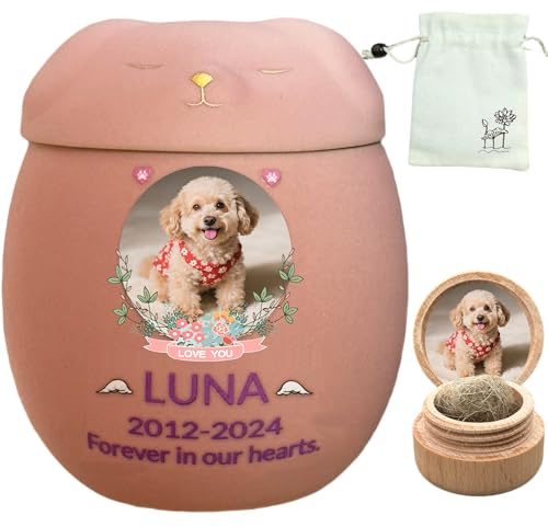 Personnalisée Urne Pour Chien, Urne à cendres de chien,Boîte à souvenirs en céramique, perte de chien, Fait à la main sur mesure (Petit Rose, Cendres de petite taille ≤10 kg (pas d’os))