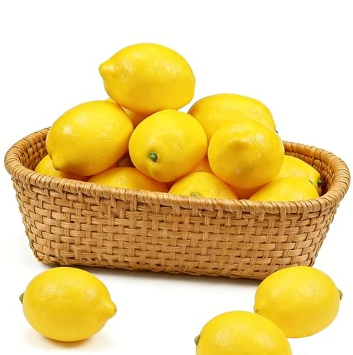 VPAFPEKG 12 Pcs Limones Artificiales, Decoración de Limones Amarillos de Plástico, Frutas Artificiales, Limonadas de simulación Realista para Cocina, Mesa, Decoración de Fiestas, Accesorios Fotografía