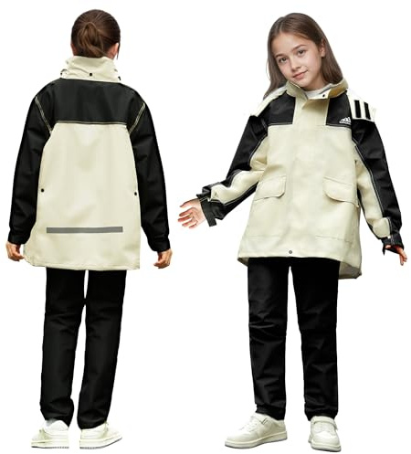 Baogaier Barn Regndräkt Set Regnjacka Regnbyxor Utan Foder 8-14 År, Beige, 8-9 Jahre
