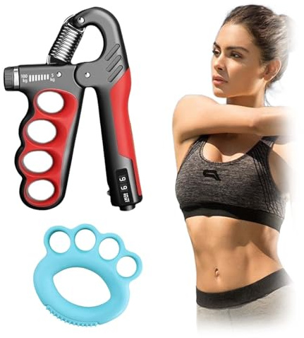 ZHYUAN 2-delat set grepptränare och fingertränare, handgreppstränare, greppstyrketränare 100 kg, justerbart grepp, tränare, greppstyrketräning med räkningsfunktion