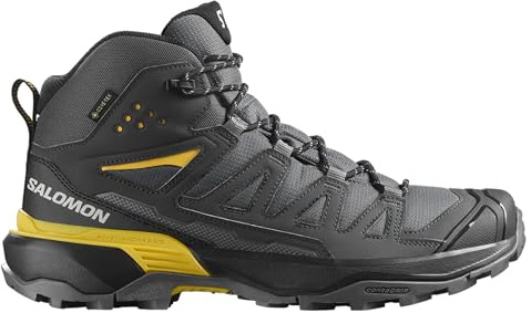 Salomon X Ultra 360 Mid GTX (L47742600) Scarpe da trekking Uomo Nero Impermeabile Traspirante All'aperto Caviglia Ammortizzazione Confortevole Scarpe da Montagna Resistente, nero giallo, 47 1/3 EU
