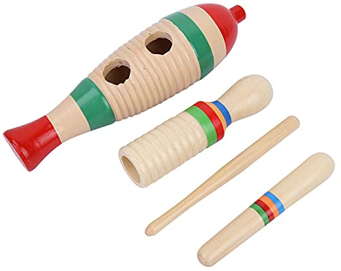 RiToEasysports Wooden Scraper Guiro Sound Tube Percussion Instrument for Kids with Frog Sounds - 2 Sets, Musical Toy for Kids