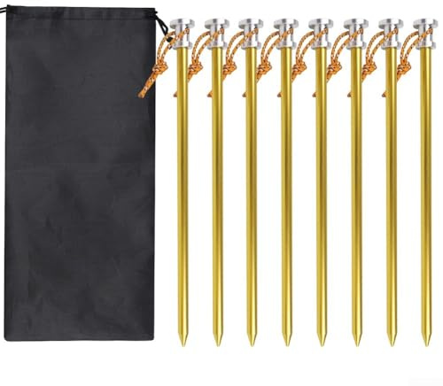 Estacas de aluminio para tienda de campaña de 23 cm con cuerda, estacas de camping resistentes, para arena, barro, hierba, nieve, anclajes de toldo, para senderismo al aire libre, paquete de 8