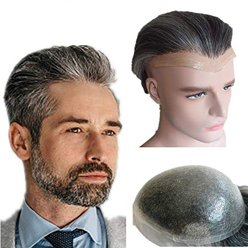 NLW Mens Toupee 0.04mm Thin Skin Double Knots hair system for men 100% Human Hair Replacement System Man Hair Piece Hairs Prosthesis units patch implant for men #1B40