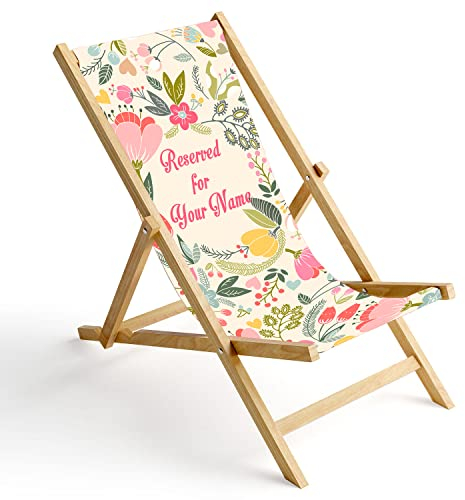 Ferocity Personalisierbarer Holz-Liegestuhl Klappbar Klappliegestuhl Sonnenliege Strandstuhl Wechselbezug Motiv Pastel Blumen [119]