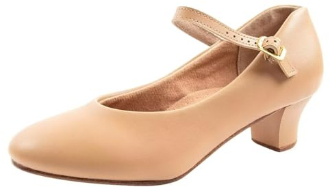 Asyusyu Ankle Strap Character Shoes 1.55 Heel Tan Charater Dance Shoes Women-7 UK
