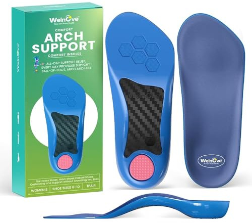 Inserciones de talón para fascitis plantar, soporte de arco – Plantillas de talón Welnove para aliviar el dolor de talón, cojines antideslizantes y cómodos, talones ortopédicos para pies planos,