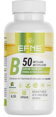 EFNE | Vitamina B 50 Metilada con metilfolato | 60 cápsulas Veganas | Complejo de vitamina B + Colina e inositol | Dosis Alta | Incluimos la vitamina B12 como metilcobalamina |