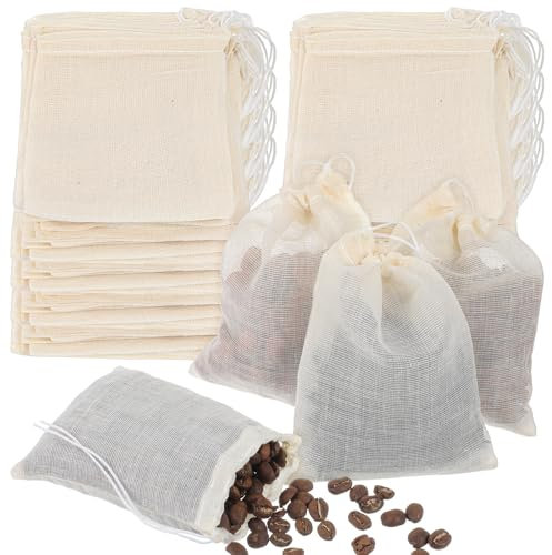 50PCS Tea Bags Empty 8x10cm Muslin Drawstring Spice Bags for Cooking Soup, Reusable Tea Bags for Loose Tea, Small Cheese Cloth Cotton Tea Filter Bags for Straining, Unbleached Cheesecloth Sachet Bag