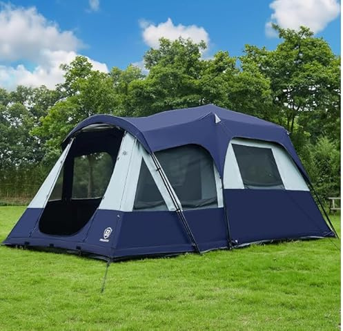 EVER ADVANCED 8 Person Blackout Design Cabin Tent, Camping Family Tent with Multi Room & Extra Porch and Rainfly, 2 Rooms Huge Portable with Carry Bag, Blue