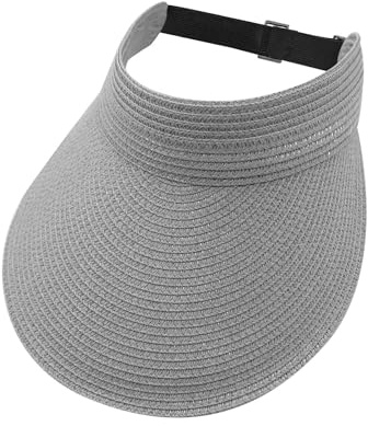 YAMEIZE Sommar halmvisir hatt brett brätte hatt – för kvinnor UPF 50+ UV400 skydd strand visir keps resa solhatt utomhus, Grå, one size