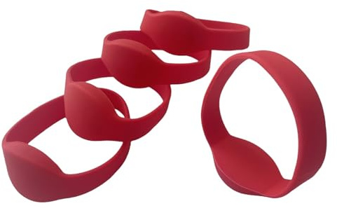5 pulseras de silicona EM4100 RFID de 125 kHz con control de acceso, etiquetas NFC de solo lectura (rojo)