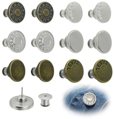 12Pcs Boutons de Jean Sans Couture, Bouton Jean, Pression Metal, Bouton Réglables17mm pour Serrer La Taille, DIY Réparation et Ajustement de Pantalon