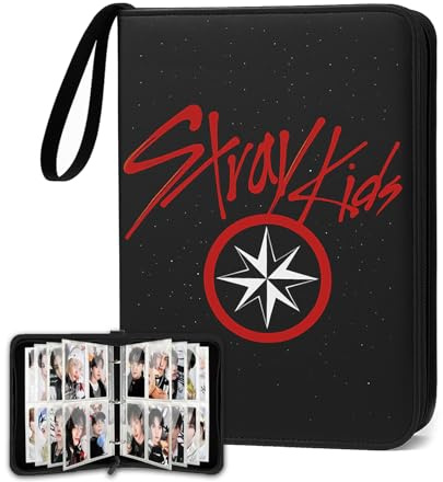 Stray Kids - Carpeta para tarjetas de fotos con 400 bolsillos, carpeta Kpop de 3 anillos con 4 bolsillos, total 50 páginas, bonito coleccionista de tarjetas de dibujos animados, álbum de fotos de