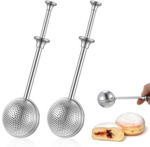 Elegaperma 2 Pcs Icing Sugar Shaker, Powder Shaker with 18 cm Spring Handle, Flour Duster Stainless Steel Dual-Use Sifter for Baking Cake Decor Kitchen