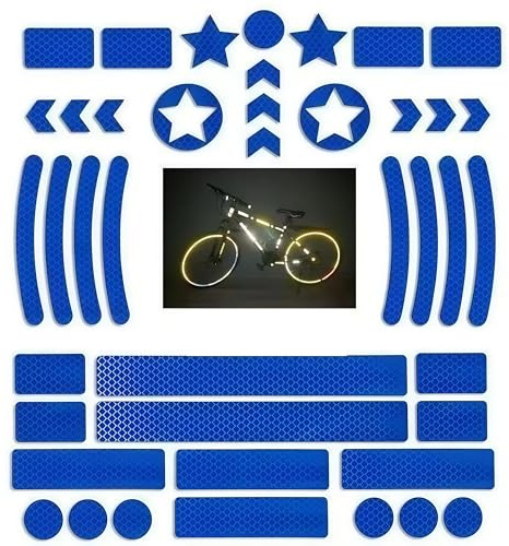wangyun 42 Pcs 8-Shape Reflective Stickers, High Night Visibility Safety Tape, Helmet Bicycle Motorcycle Car Driveway Reflector Accessories (Blue)