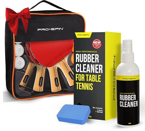 PRO-SPIN Ping Pong Paddles Bundle with Table Tennis Rubber Cleaner – High-Performance Ping Pong Set with 4 Premium Table Tennis Racket, 3-Star Balls and Carry Case – Gifts for Families