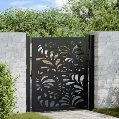 Générique Portail de Jardin Noir 105x106 cm Acier Conception de Vagues,Quincaillerie,Clôtures & barrières,Portillons,Noir,16.05 KG,4100969