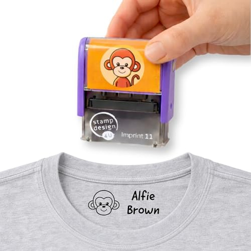 Personalised Kids Clothing Name Stamp Monkey Print - Machine Wash Friendly Textile Stamp for School Uniforms